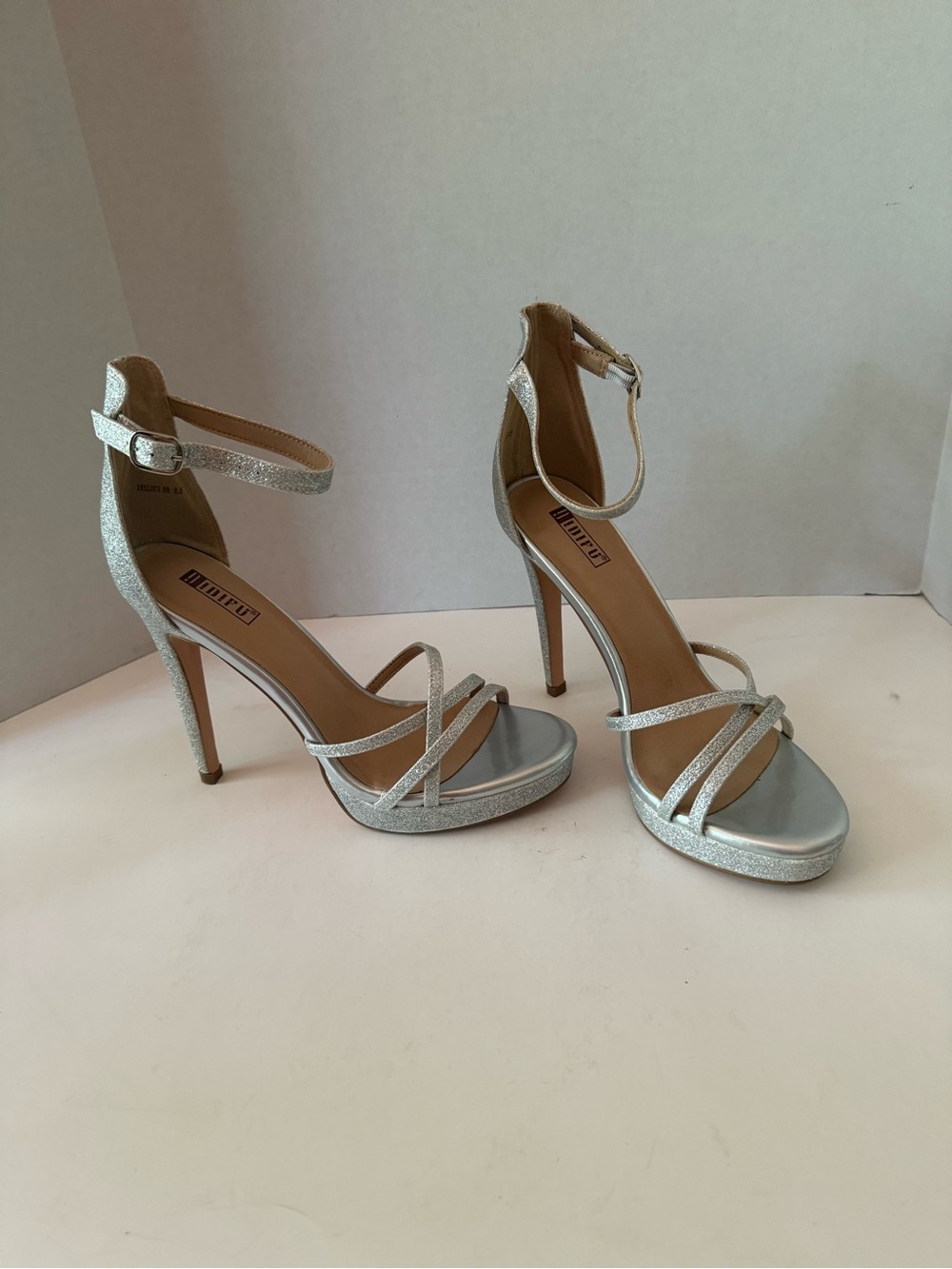 Allegra K Silver Glitter Ankle-Strap Stiletto Sandals Women’s 9.5